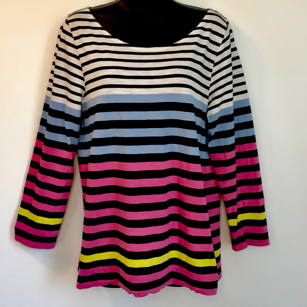 Striped pink blue yellow white cotton top X-LARGE